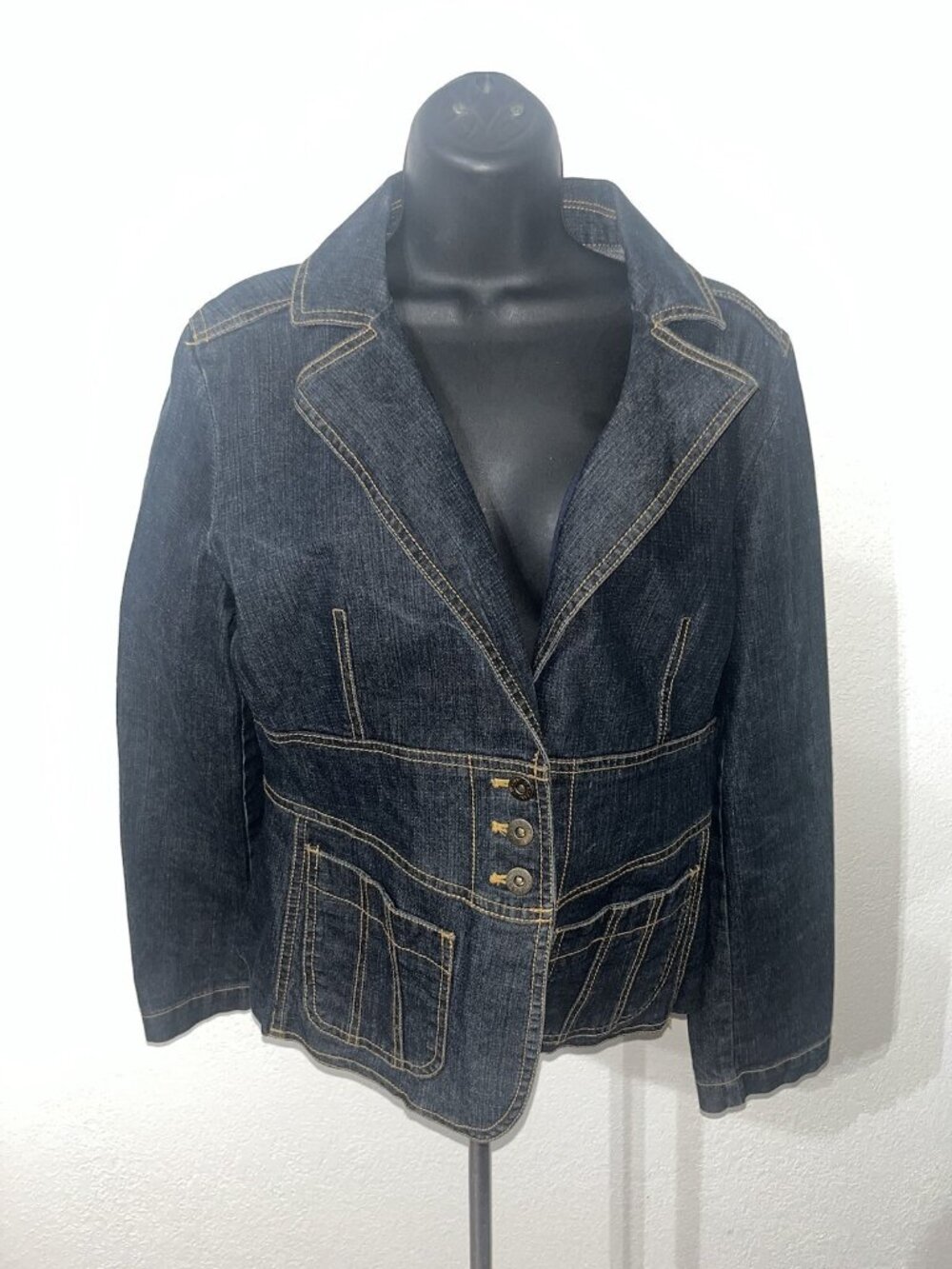 Massini Blue Denim Jean Jacket Women Small Button Flared Waist